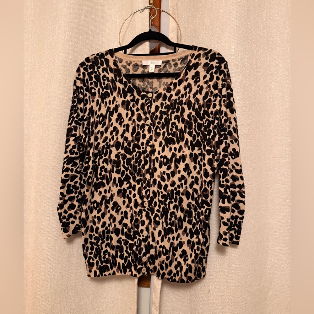 1901 Animal Print Cardigan in Black and Tan